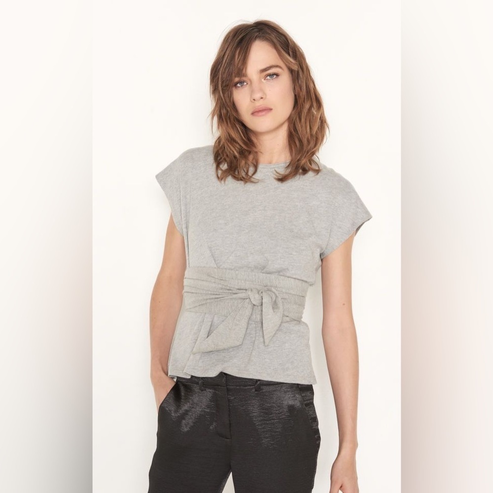 ba&sh black wrap tie around waist top short sleeve size 4 100% cotton blouse